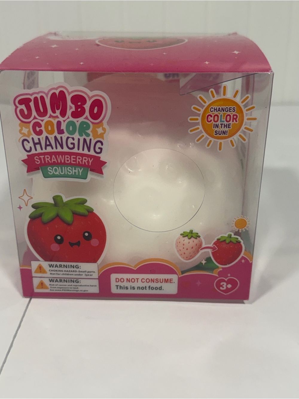 Jumbo Color Changing Strawberry Squishy Toy - White/Pink